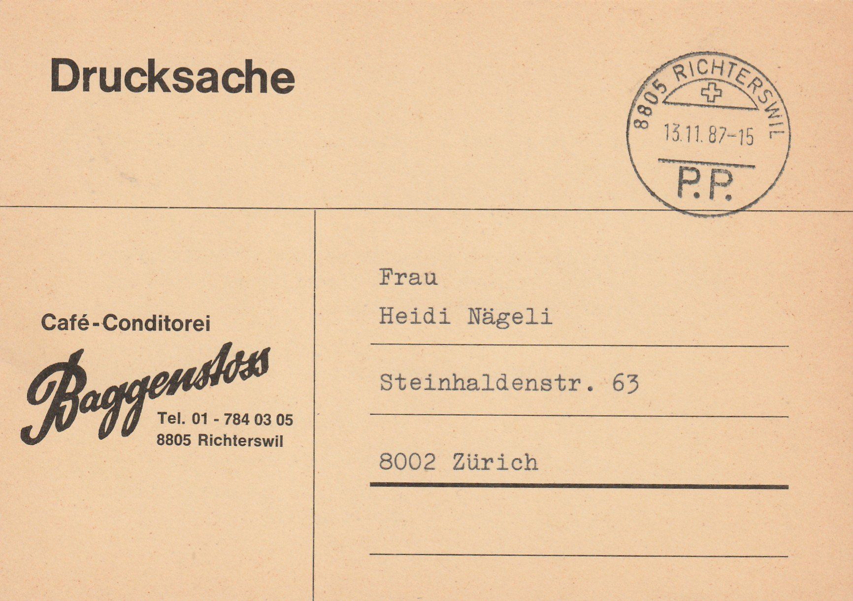 Cartoline postali: Werbekarte Richterswil Cafe Baggenstoss – Usato da Rorschacherberg venduto da fratovi2
