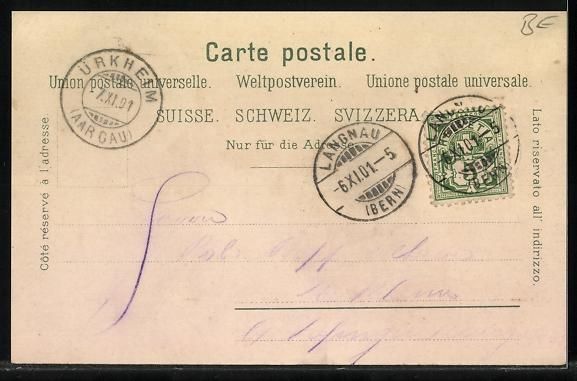 Cartoline postali: Litho Langnau /BE, Hotel Loewen, Post, D – Usato da Berlin venduto da bartko-reher 1