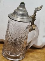 Bier Glas mit Zinndeckel, H 20 x  B 12 cm
