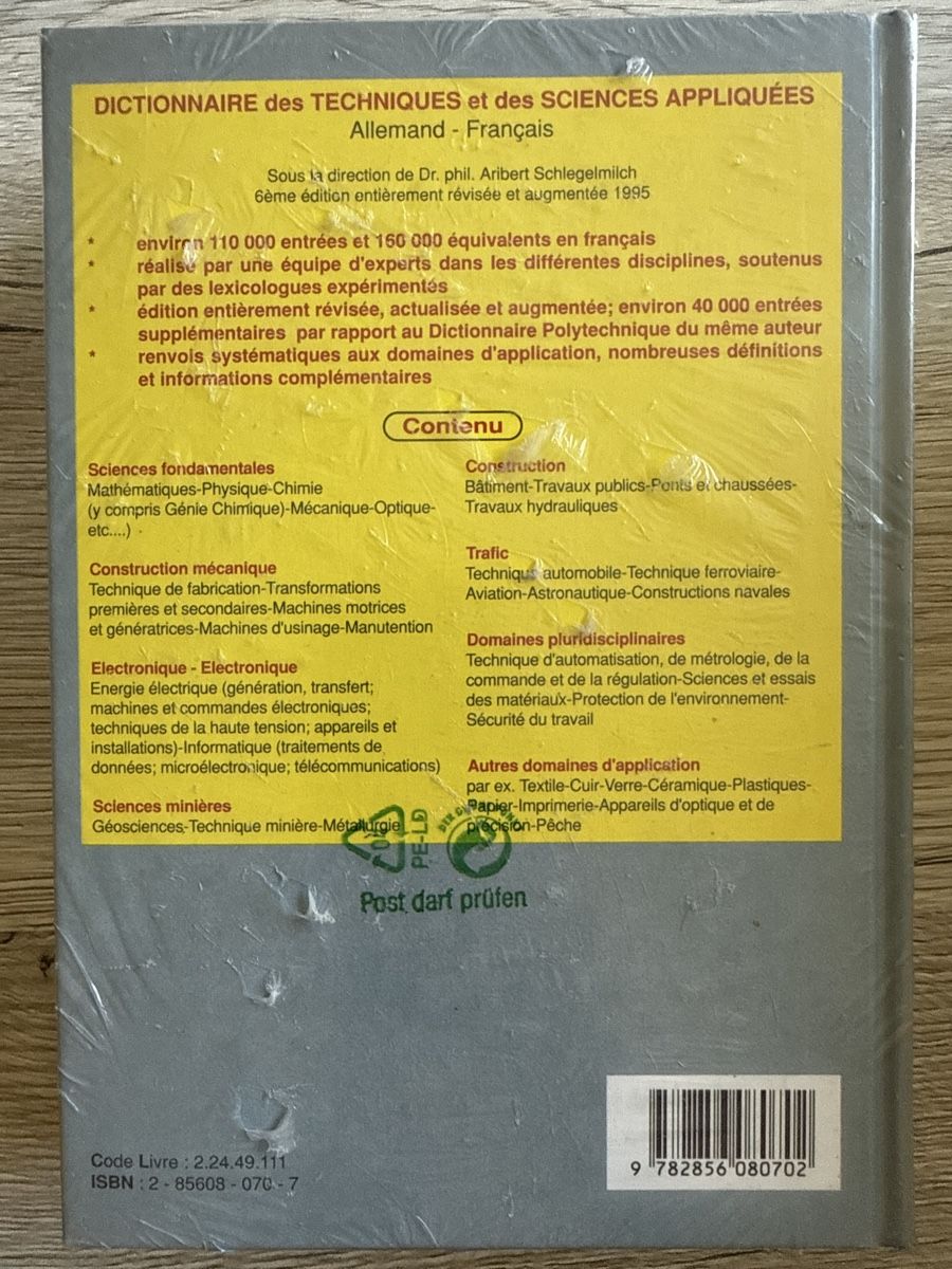 Libri: Dictionnaire des Techniques et des Sciences AppliquéesALL-FR – Nuovo e nell'imballaggio originale da Genève venduto da DoualS 1