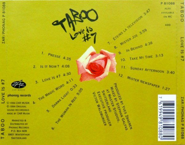 CD: CD TABOO - ROCK - SUISSE – Usato da PORRENTRTUY venduto da RABAIS_SPORT 1