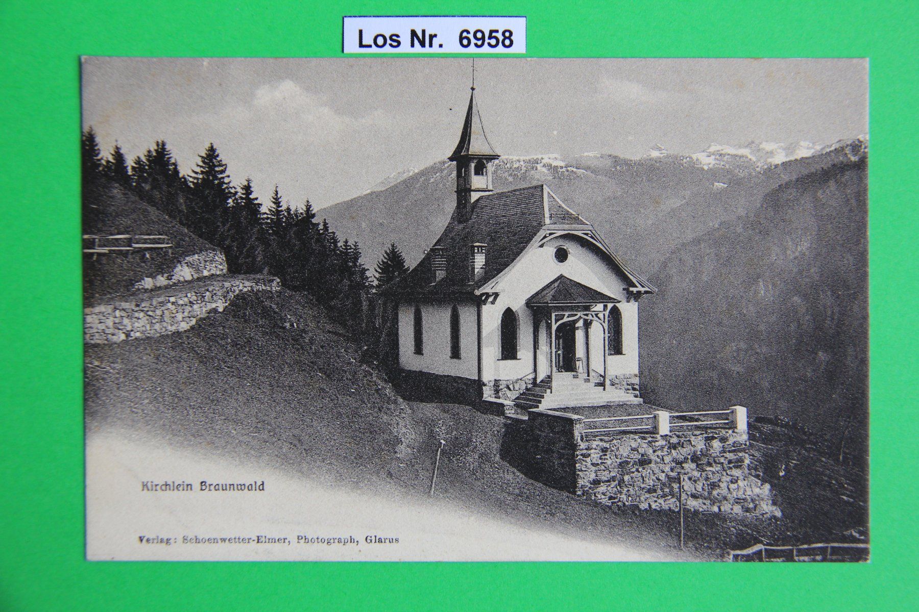 Cartoline postali: CH Ansichtskarte Kirchlein Braunwald um 1905        Los 6958 – Usato da Volken venduto da jukon65