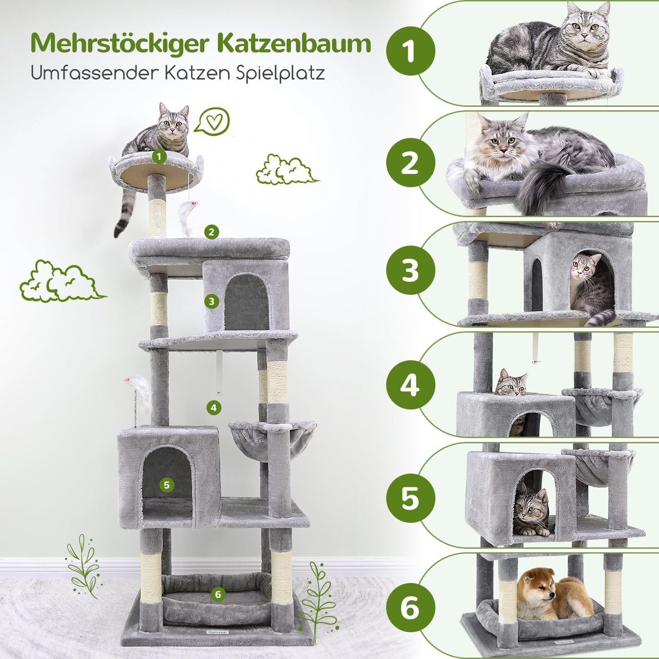 Tiragraffi: Kratzbaum Kletterbaum Katzenbaum 183cm Katzenhaus hellgrau – Nuovo e nell'imballaggio originale da Zürich venduto da MueDes 2