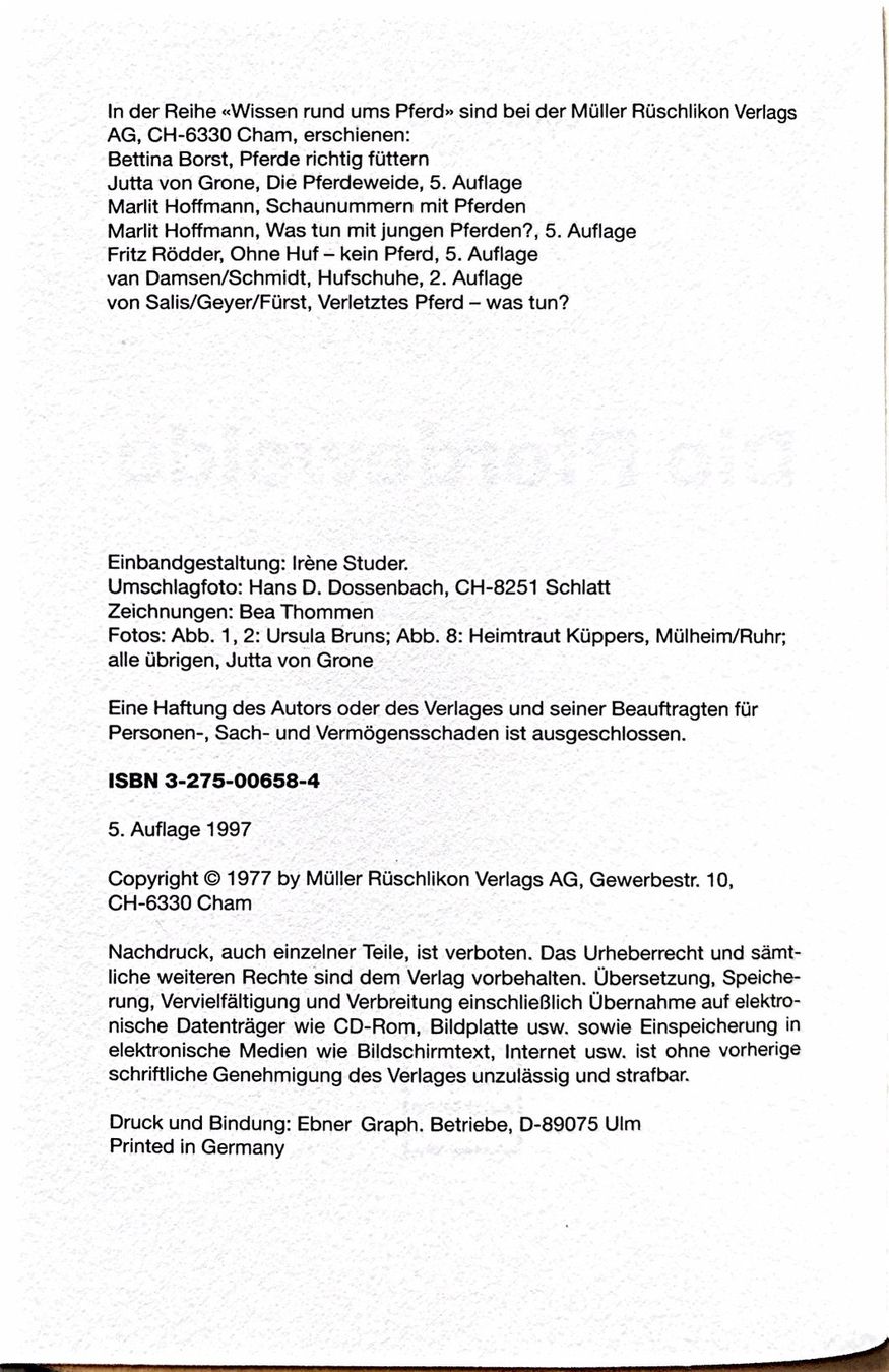 Libri: Jutta von der Grone, Die Pferdeweide – Nuovo (secondo la descrizione) da Sarnen venduto da Livres 2