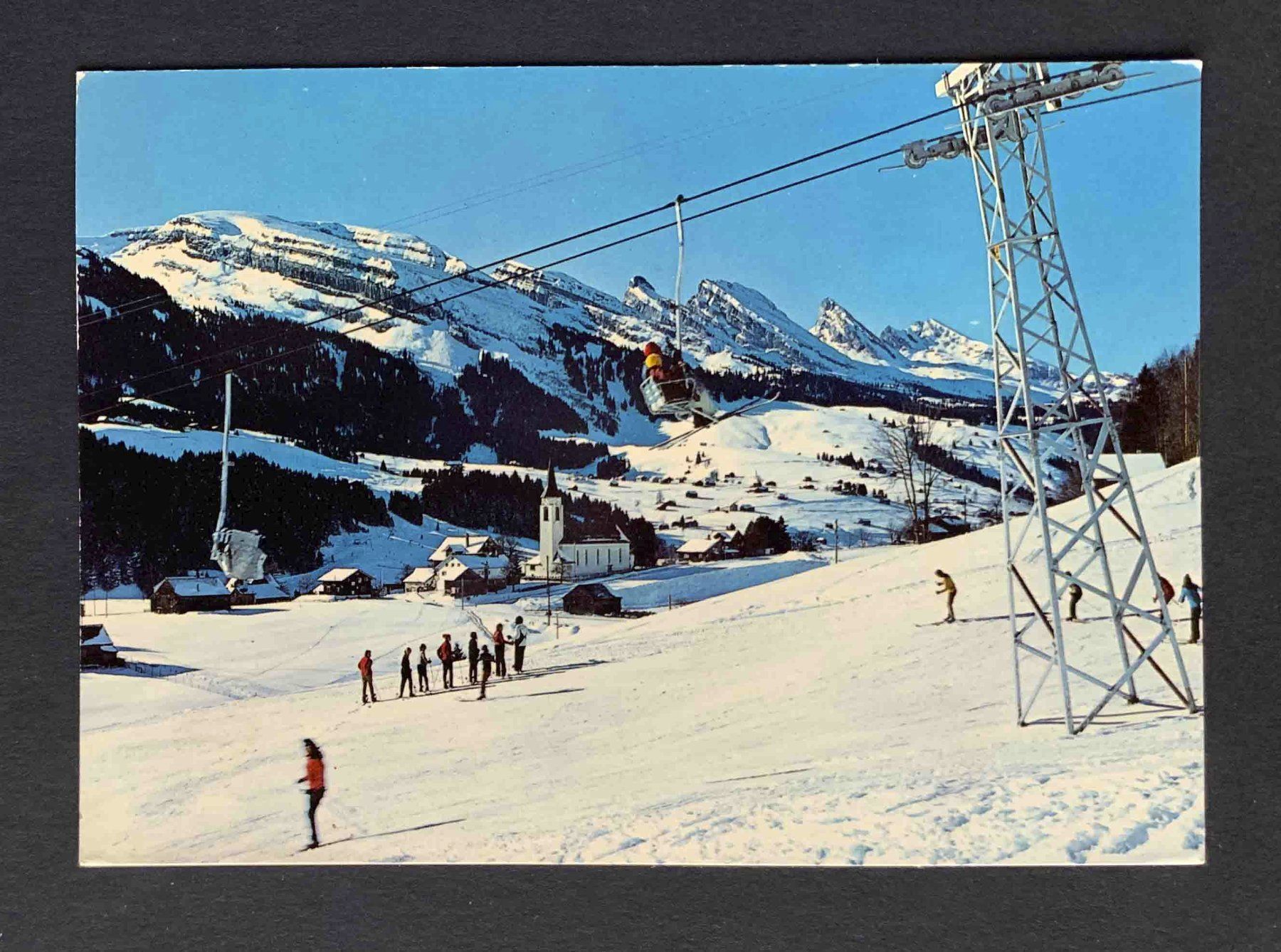 Cartoline postali: AK WILDHAUS Sesselbahn Gamplüt mit Churfirsten – Usato da Goldau venduto da artelier1
