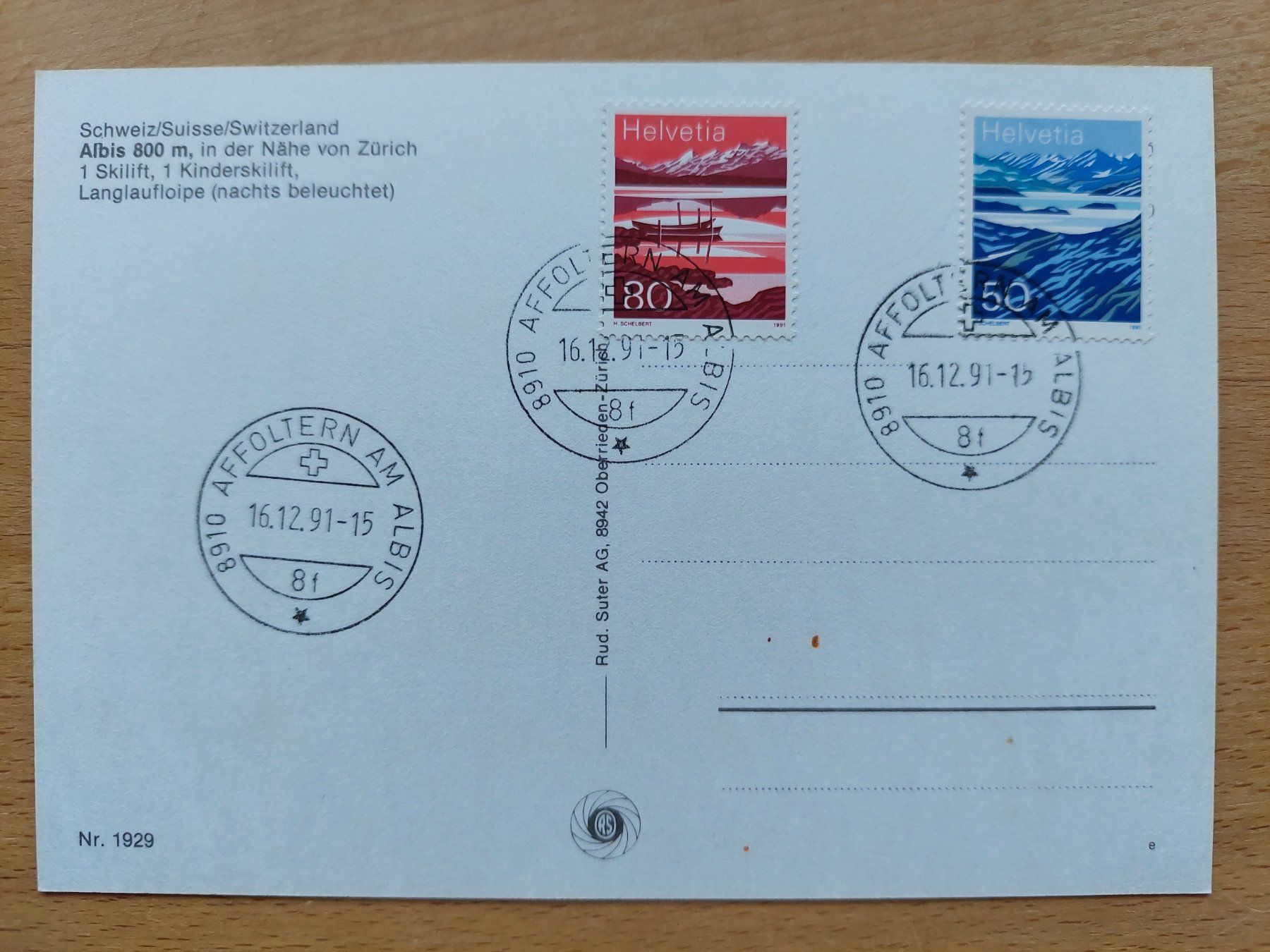 Cartoline postali: AK Albis 4-bildrig gestempelt 16.12.91 – Usato da Obfelden venduto da Foto_Bild_Kunst_Buch 1