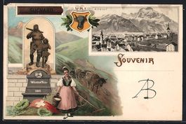 Litho Altdorf, Frau vor Wilhelm Tell Den