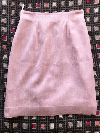 Jupe crayon vintage NINA RICCI, T.38, rose, soie laine