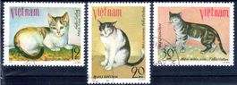 NORD-VIETNAM KATZEN 3 MARKEN GEBRAUCHT 1979 - HE121