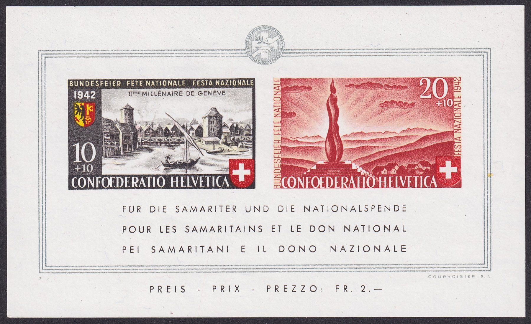 Tutti i francobolli: B19 Bundesfeierblock 1942 postfrisch **, Kat: 100.- – Usato da Ebikon venduto da SilvioFreund