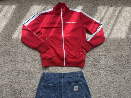 Rot Palm Angels Jacke Gr. M mit weissen Streifen 