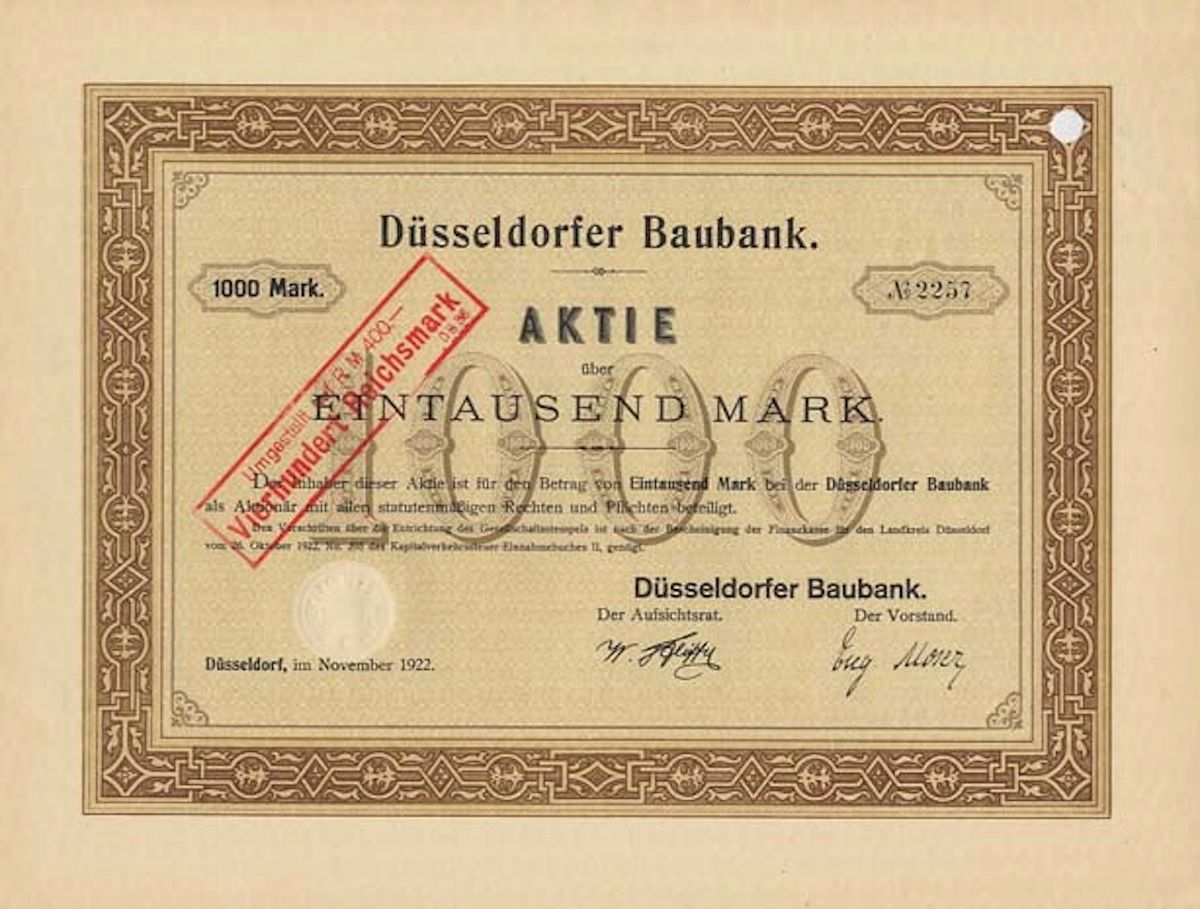 Documenti: Düsseldorfer Baubank, Düsseldorf - 1922 – Usato da Solothurn venduto da Sgasche