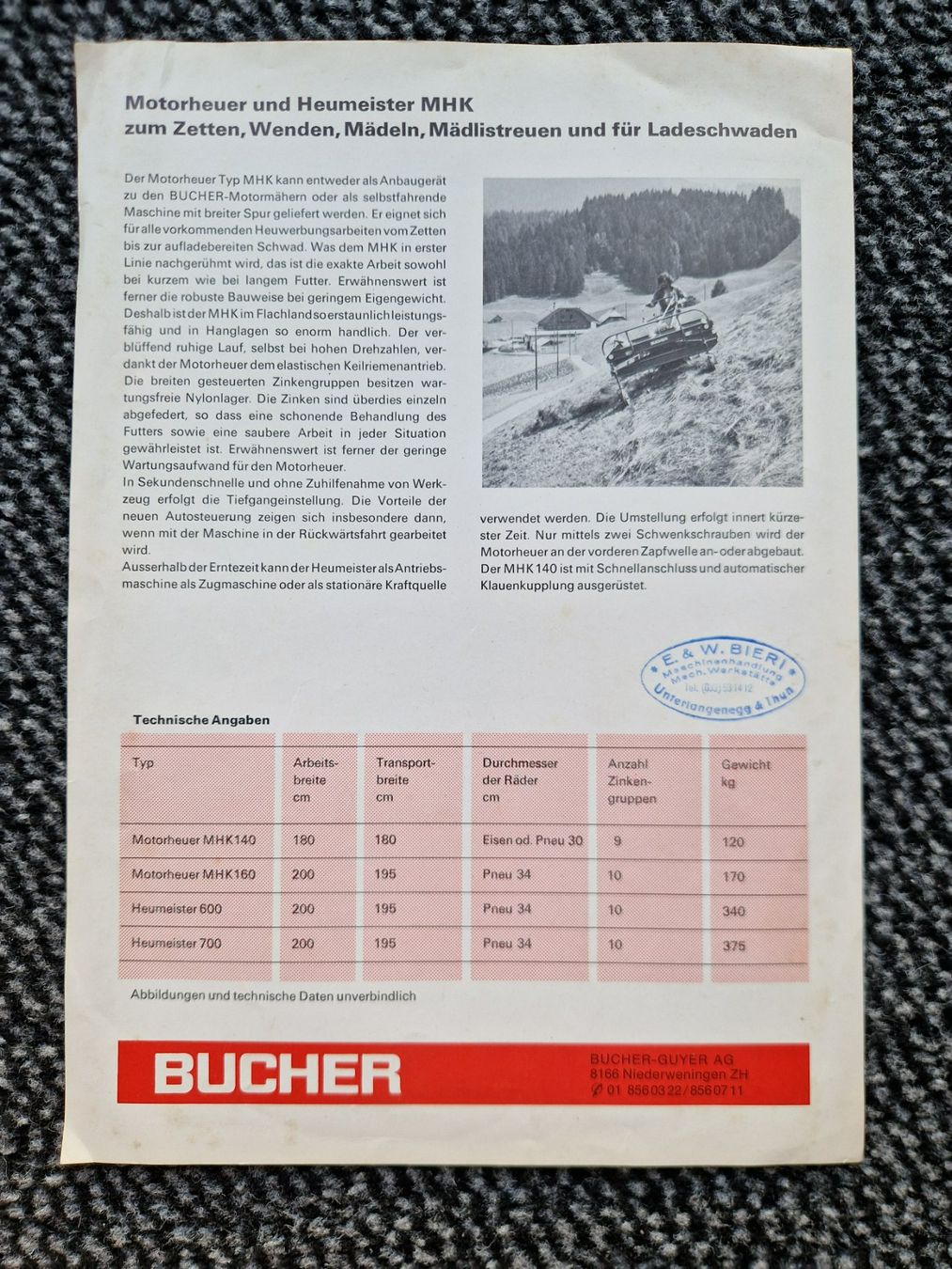 Bucher Trattori: Original Prospekt Bucher Motorheuer MHK – Usato da Dürnten venduto da Bachtel84 1