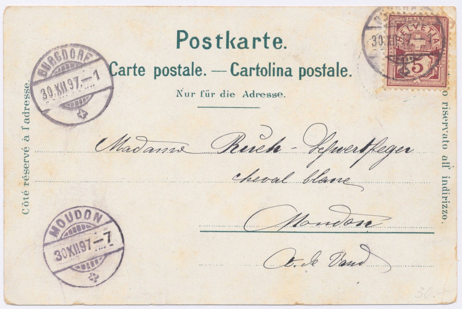 Cartoline postali: Burgdorf 1897 4 Bild Litho – Usato da Lützelflüh-Goldb venduto da fluidum 1