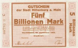 Miltenberg a. Main 5 Billionen Mark Serie C 22.09.1923 VZ++