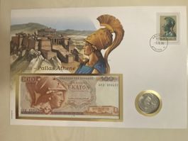 Banknotenbrief mit Münze - Griechenland 