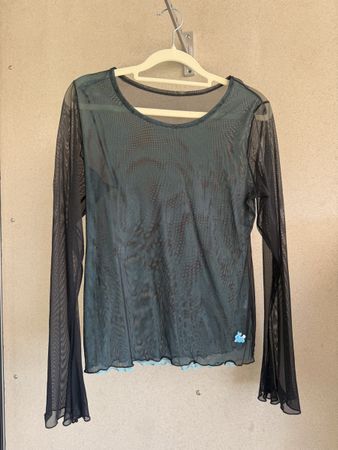Damen Mesh Langarmshirt schwarz mit Hasen Applikation