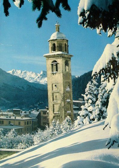 Ansichtskarten: ST. MORITZ Der alte Kirchturm – Gebraucht aus Jona von philajona