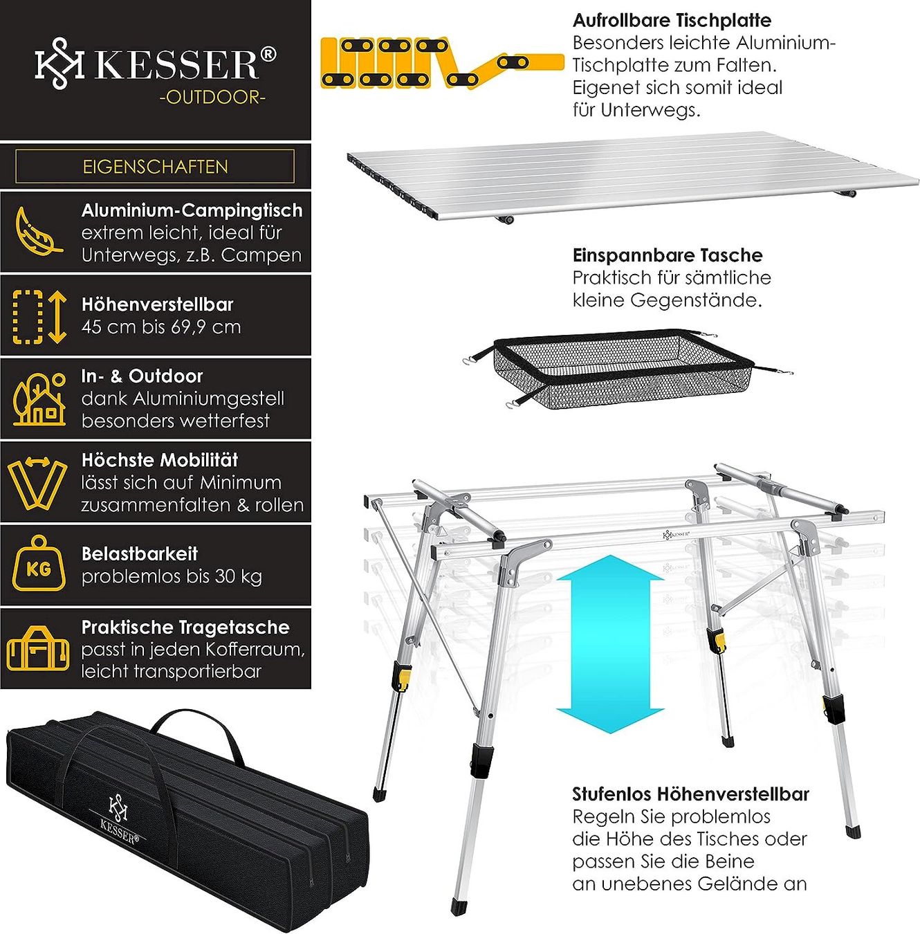 Mobili da campeggio: KESSER Campingtisch 90cm x 53cm Silber – Nuovo e nell'imballaggio originale da Bottighofen venduto da zaap 1