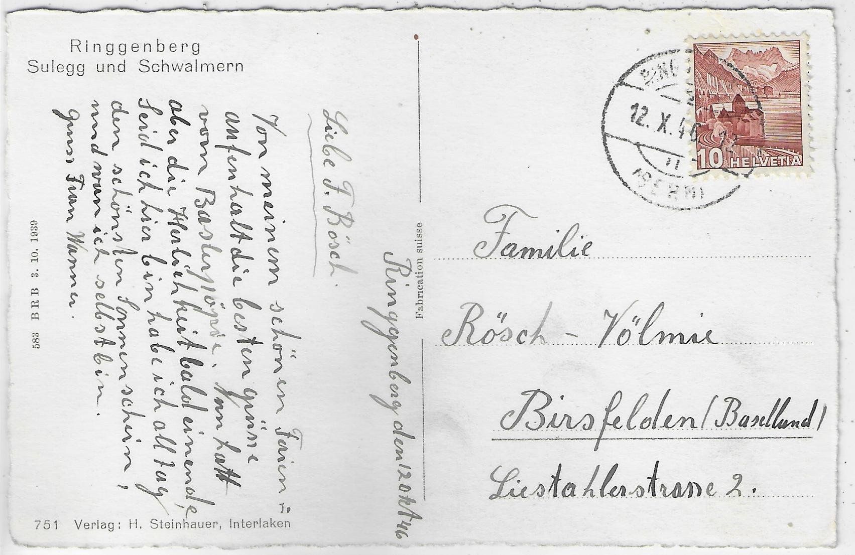 Cartoline postali: Ringgenberg - Sulegg und Schwalmern – Usato da Ettingen venduto da Kartenplanet 1