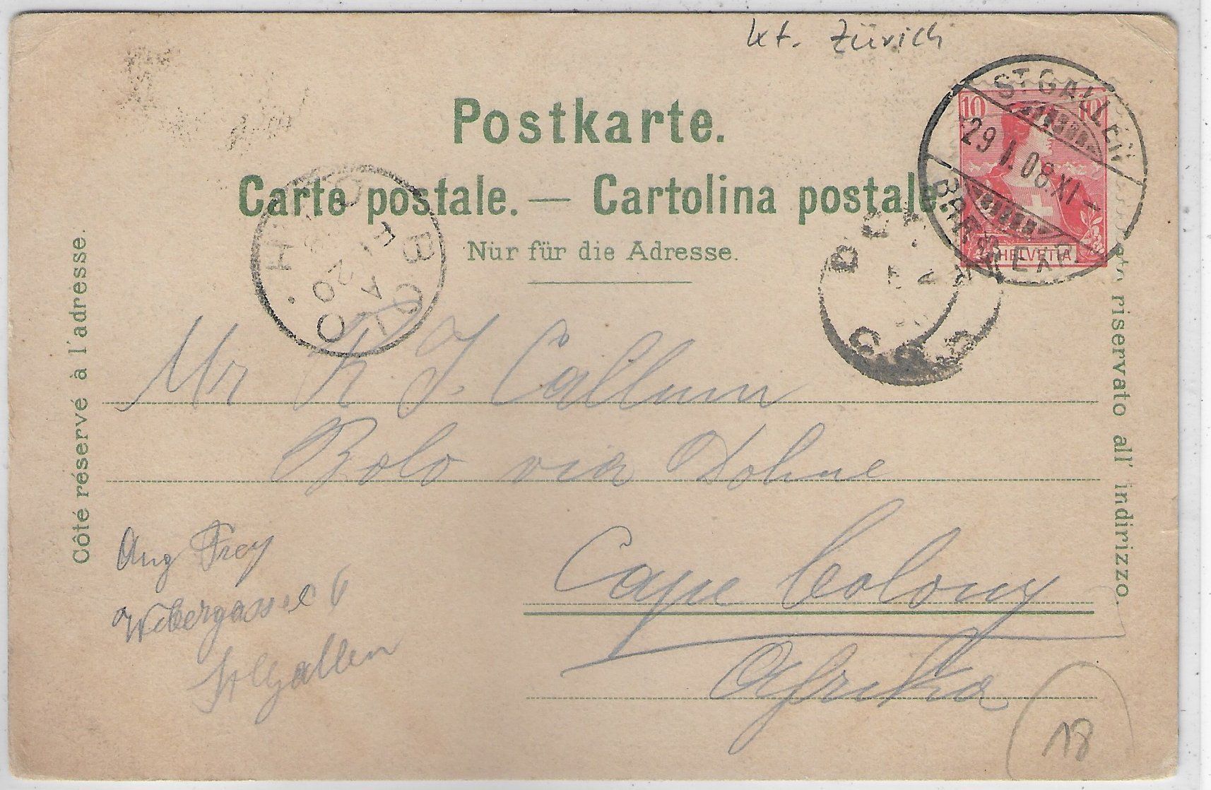 Ansichtskarten: Thalwil gegen Zürich 1908 – Gebraucht aus Ettingen von Kartenplanet 1