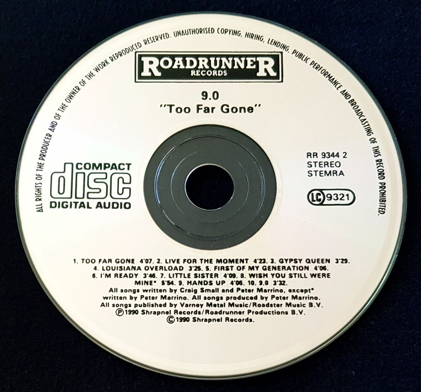 CD: 9.0 – Too Far Gone - 1990 - First Press - Roadrunner – Usato da Uster venduto da Zardodel 2