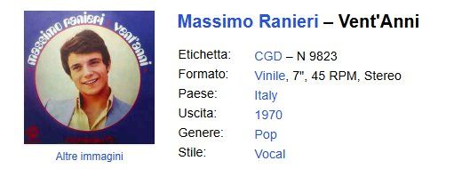 Dischi in vinile: Massimo Ranieri – Vent'Anni - Vinile 1970 – Usato da Pambio Noranco venduto da TREBORLOP 1