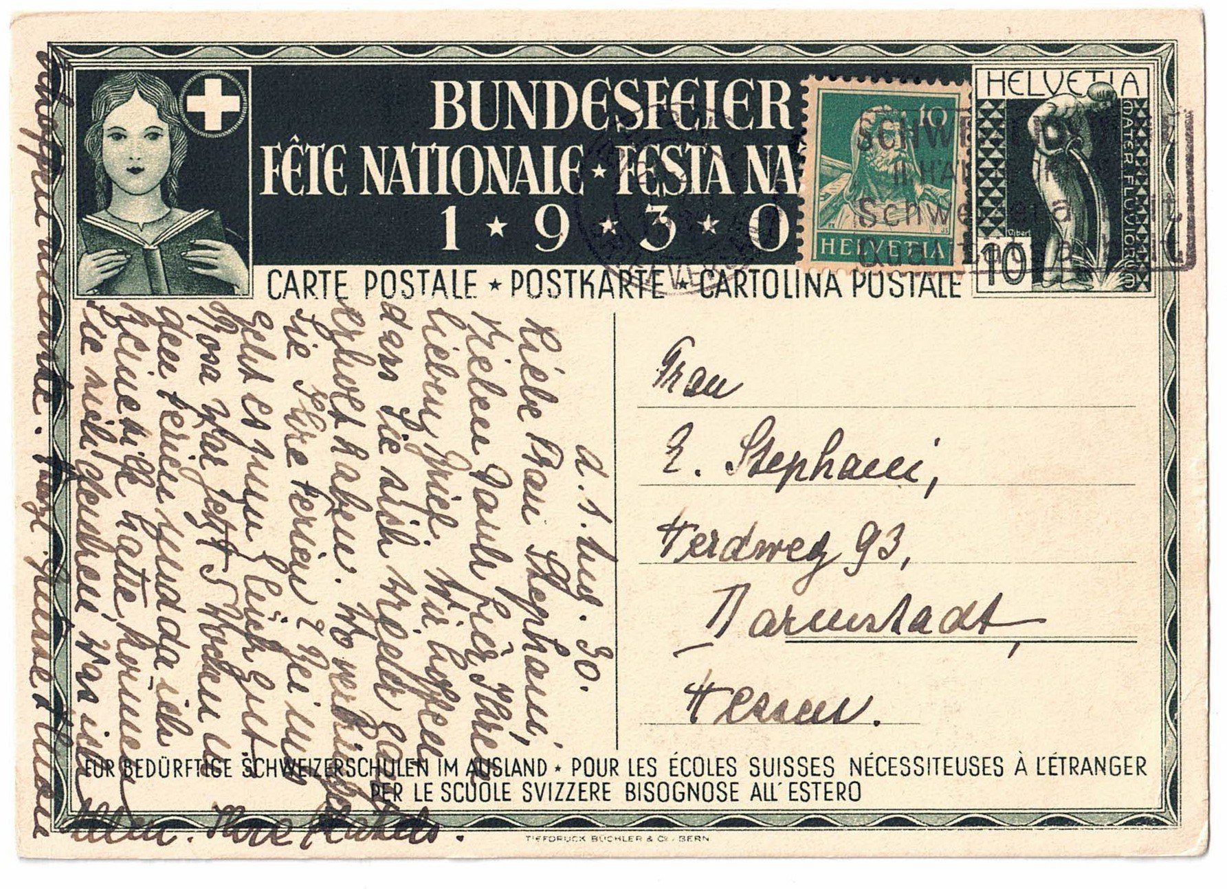 Cartoline postali: Bundesfeierkarte 1930 – Usato da Ebnat-Kappel venduto da fli_h5kc 1