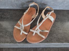 Sandalen Les Tropéziennes Leder geflochten silbrig Gr. 38