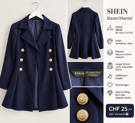 SHEIN dunkelblauer Blazer mit goldenen Knöpfen Gr. 40/42
