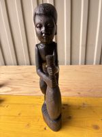 Sculpture Africaine Bois Vintage Enfant Dos Sisal Sac Déco O