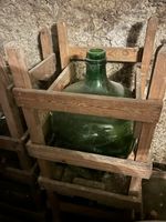 5x Grosse alte Glasflasche Dame Jeanne im Holzkiste, Deko
