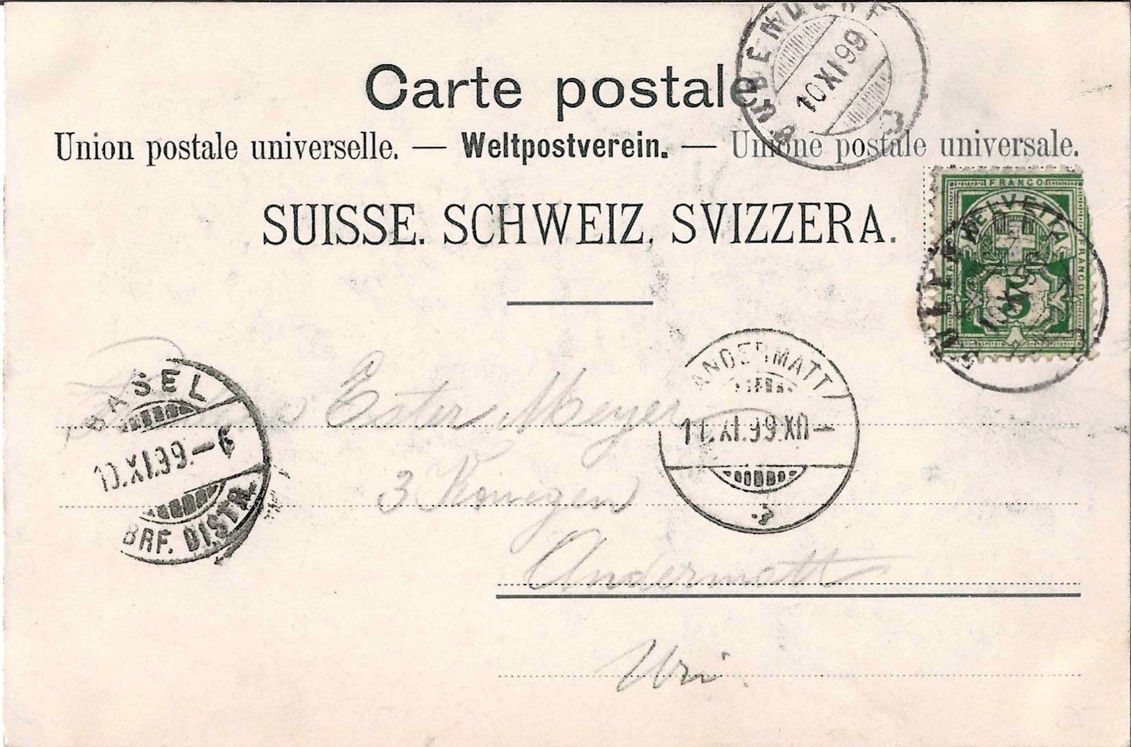 Cartoline postali: Karte Bubendorf 1899 – Usato da Zürich venduto da Philacat11 1
