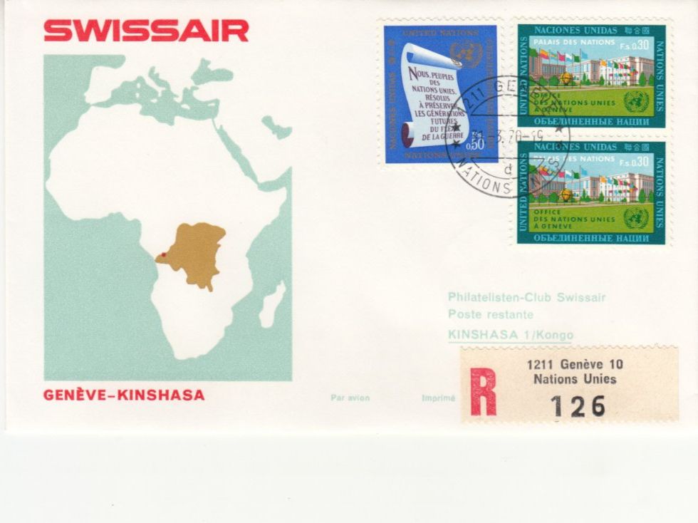 Tutti i francobolli: SLH RF 70.1bU Genève-Kinshasa – Usato da Bürglen TG venduto da StampGraf