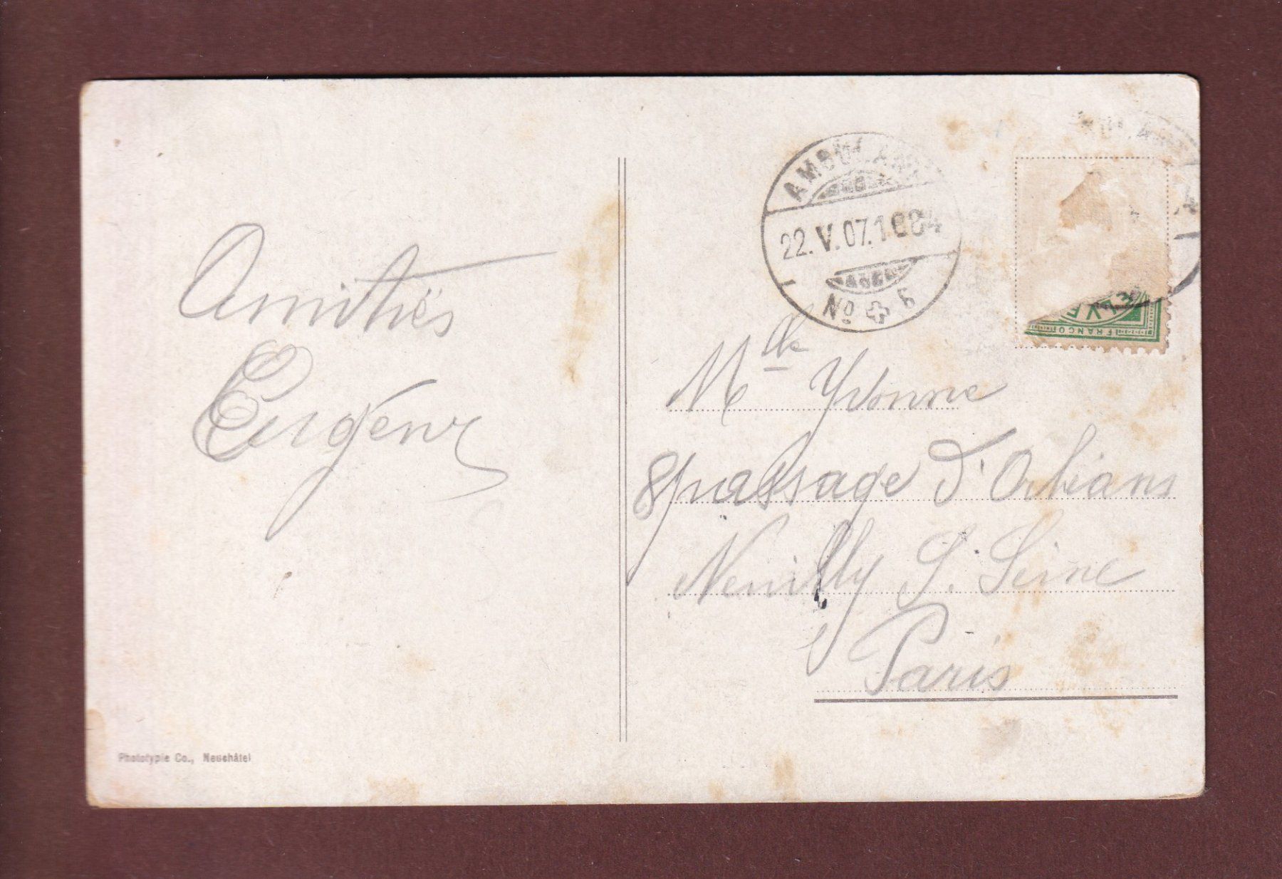 Cartoline postali: Vallée de Joux - VALLORBE et environs - 1907 – Usato da Pully venduto da nicecards 1