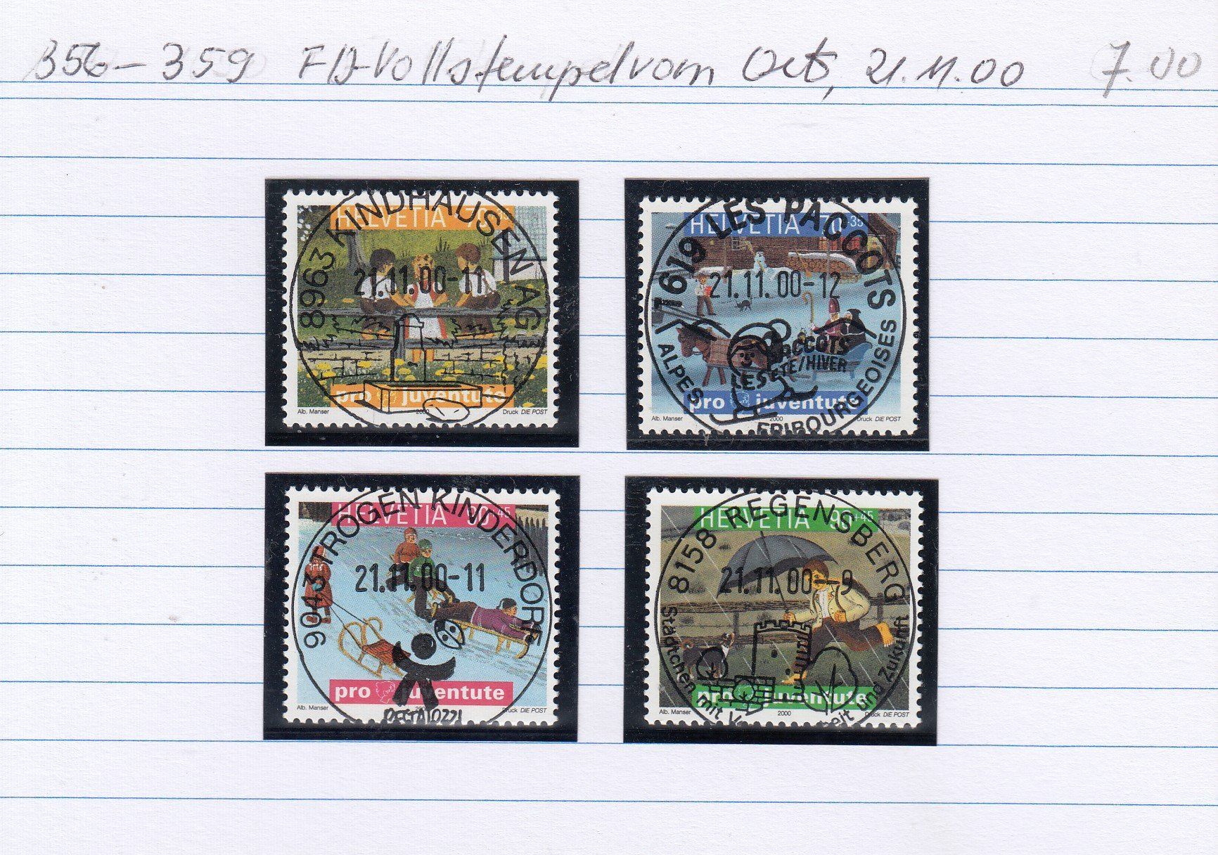 Tutti i francobolli: 356-359 FD-Vollstempel vom Ort, 21.11.00 – Usato da Spreitenbach venduto da Lienbi01 1
