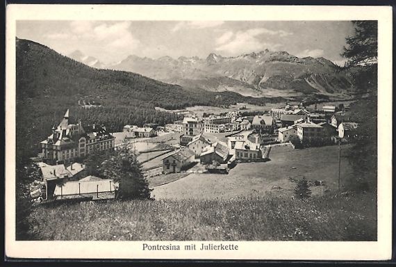 Cartoline postali: Pontresina, Teilansicht mit Julierkette – Usato da Berlin venduto da bartko-reher