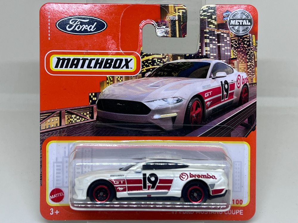 Matchbox 2019 Ford Mustang Coupe Diecast Car - White, 82/100 Series, Collectible Toy Car