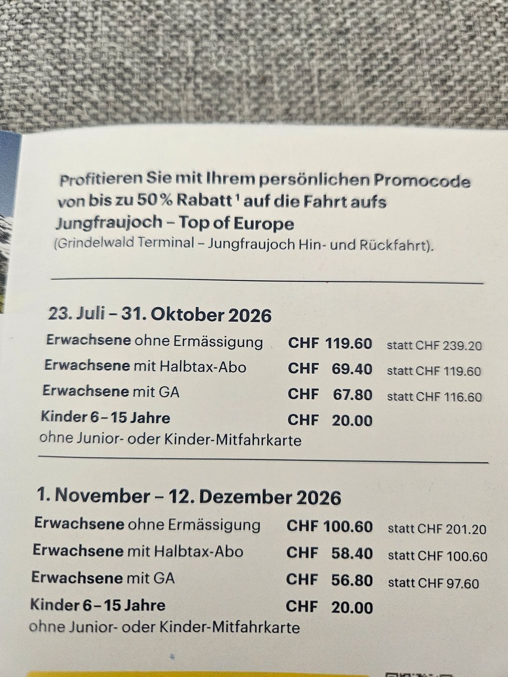 Buoni: Jungfraujoch Rabatt Code – Nuovo (secondo la descrizione) da Rüti ZH venduto da looren94 1