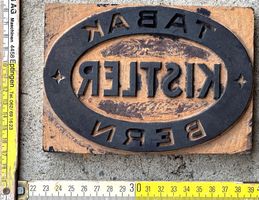 Tabakwerbung antik Kistler Bern, Holzdruckstock