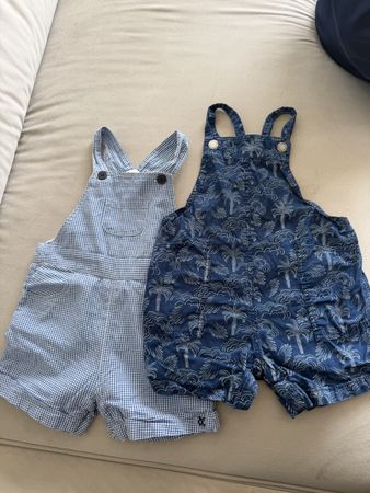 2 Cyrillus baby dungarees blue patterns size 12M