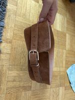 Brown Suede Wide Belt Woman Gold Buckle Good Condition
