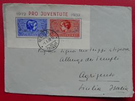 1937, J83I+J84I (Block): BERN auf Briefstück nach SIZILIEN