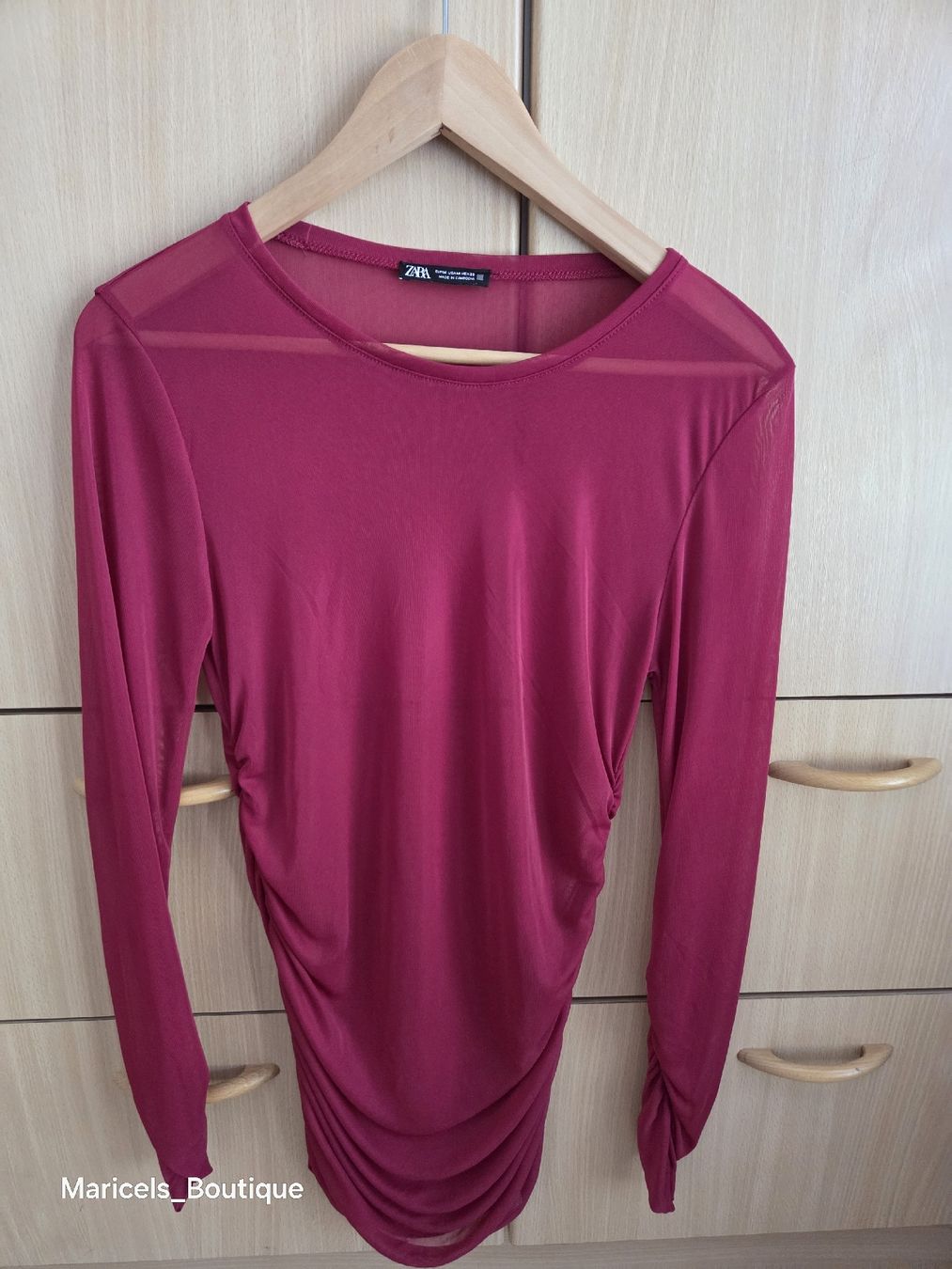 Zara Top: ZARA Langarmshirt Pink Grösse M Mesh Ruched – Usato da Winterthur venduto da Maricels_Boutique