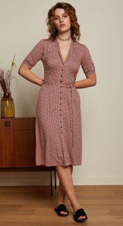 King Louie Lola Button Dress Callaloo Kleid M gemustert rot