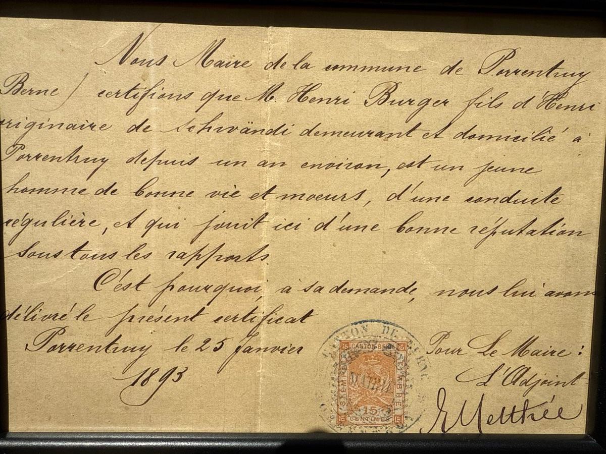 Documenti: Lettre de recommandation concernant Henri Burger 1893 – Usato da Schmitten FR venduto da Hohezelg