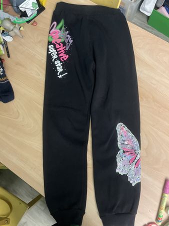 Neue Schwarze Jogginghose Glitzer Schmetterling Gr. 152