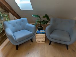 Lounge Sessel Set, blaugrau | Retro-Stil