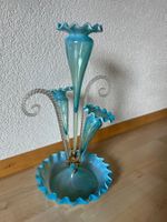 Hübsche Vintage Blumenvase aus Glas, hellblau, 49cm hoch