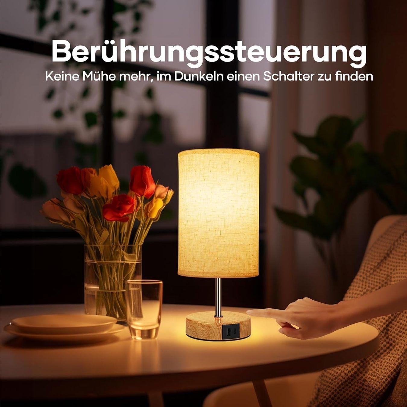 Lampade: 2x Nachttischlampe Touch Dimmbar USB A+C – Nuovo e nell'imballaggio originale da Nuglar venduto da SmartLiving24